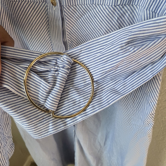 Zara Womens Blue White Striped Sz Small Buttom Collar Belted Shirt Dress - Picture 11 of 16